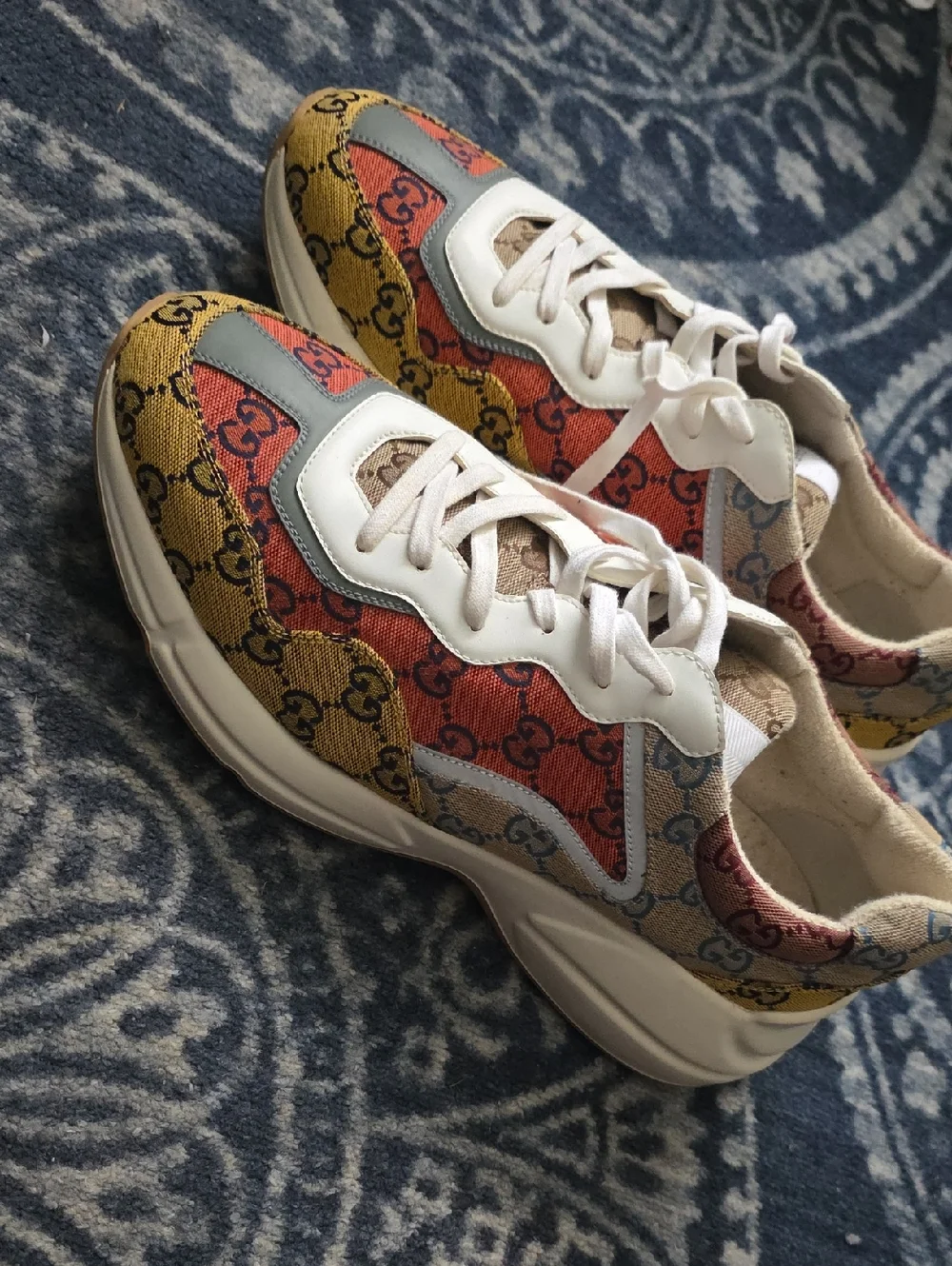 Gucci Multicolor GG Canvas Low-Top Sneakers — White, Red, Yellow, Gray, Brown - Picture 4 of 5